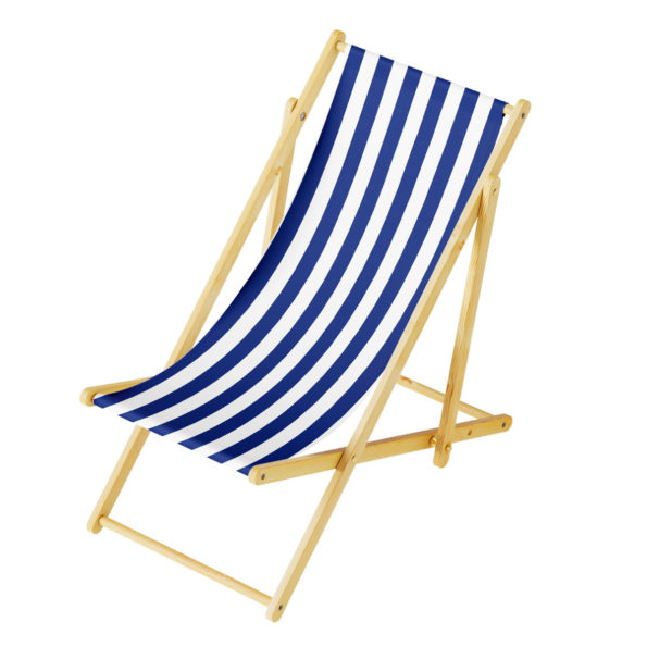 Leżak drewniany w paski biało niebieski gładki klasyczny ogród plaża 1