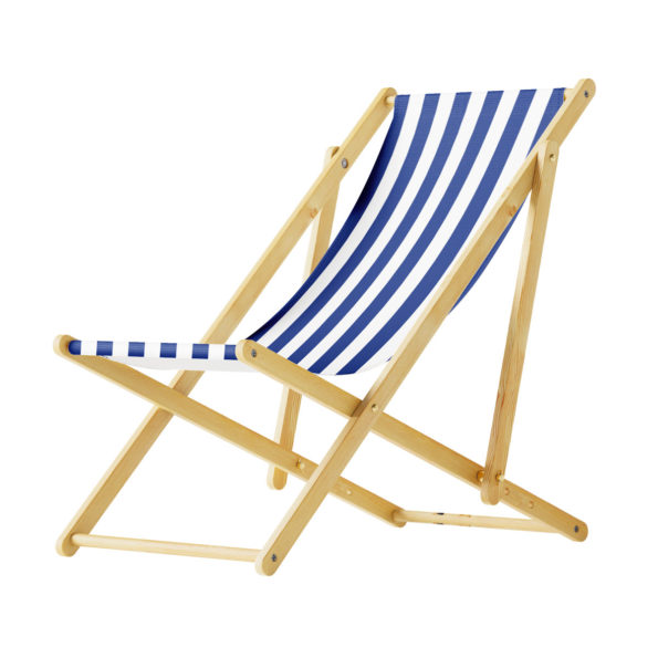 Leżak drewniany w paski biało niebieski gładki klasyczny ogród plaża 3